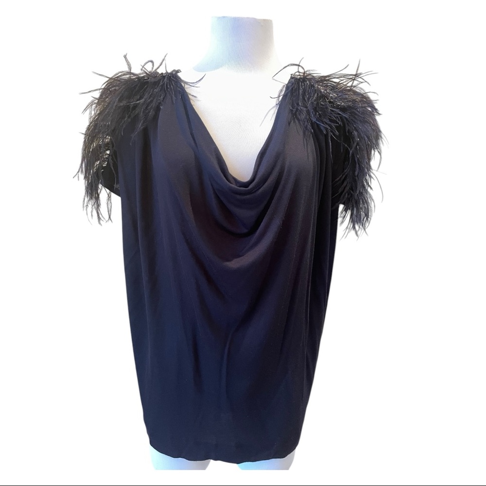 Emilio Pucci Studded Shoulders Ostrich Feathers Top Black Size 6